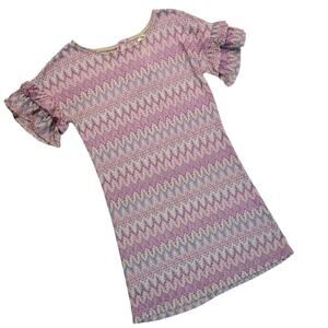 Uncle frank metallic slightly sheer pink knit filigree shift dress  xs